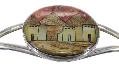 Sterling Silver Multicolor Native American Design Cuff Bracelet VX63898